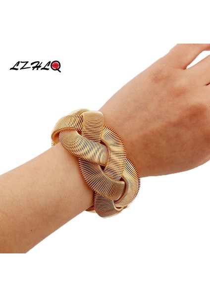 Saf Altın Rengi Lzhlq Yeni Moda Takı Aksesuarları Maxi Geniş Bilezik Bilezik Trendy Kaplama Kalın Metal Örgü Bilezik Kadınlar Kol Bilezikleri (Yurt Dışından) modelleri