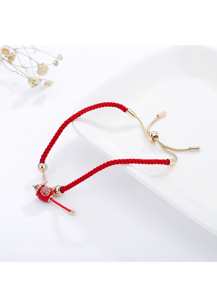 No.23 Boyutu Yeni Kırmızı Halat Bilezik Titanyum Çelik Bakır Sikke Kaldıraç Çift Halka Kadın Bileklik Gül Kaplama Altın Para Çantası Doğum Yılı Hediyesi (Yurt Dışından)