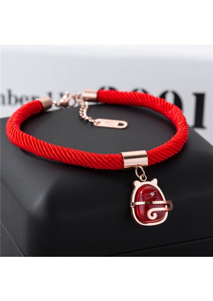 No.11 Boyutu Yeni Kırmızı Halat Bilezik Titanyum Çelik Bakır Sikke Kaldıraç Çift Halka Kadın Bileklik Gül Kaplama Altın Para Çantası Doğum Yılı Hediyesi (Yurt Dışından)