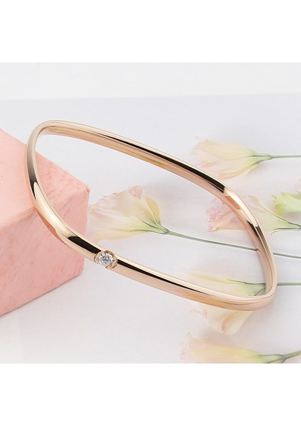 Gül Altın Rengi 17 Cm'den Küçük Çevresi Olan Kristal Titanyum Çelik Bilezik Aşk Bileziği Kadınlar Için Düğün Takıları (Yurt Dışından)