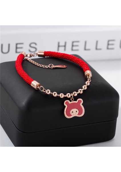 No.1 Boyutu Yeni Kırmızı Halat Bilezik Titanyum Çelik Bakır Sikke Kaldıraç Çift Halka Kadın Bileklik Gül Kaplama Altın Para Çantası Doğum Yılı Hediyesi (Yurt Dışından)