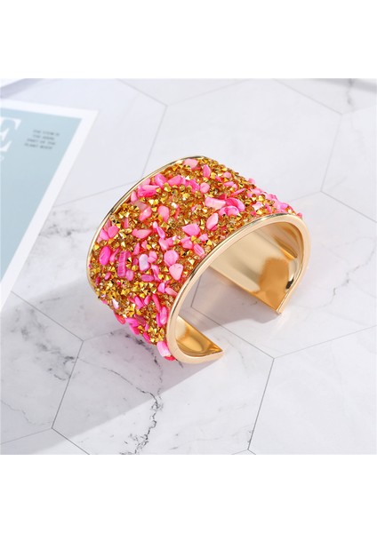 1 Kırmızı Bohem Metal Zirkon Bileklik Renkli Taşlı Açık Ayarlanabilir Geniş Manşet Bilezik Kadın Takı (Yurt Dışından)