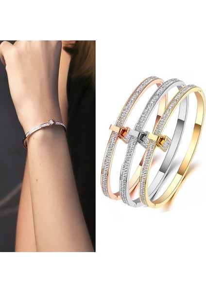 Gül Altın Rengi Kadınlar Için Kristal Kilit Aşıklar Bilezikleri Çift Taşlı Paslanmaz Çelik Titanyum Çift Bilezik Kız Moda Takı (Yurt Dışından) fiyatları