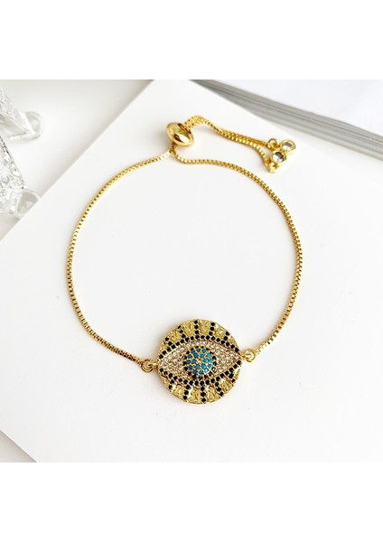 Altın Mavisi Kadınlar Için Altın Kötü Göz Örgü Ip Bileklik Cz Gökkuşağı Türk Siyah Bakır Inci Zirkon Mavi Kristal Bilezik Kızlar Takı (Yurt Dışından)