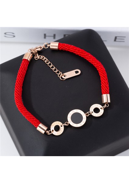 No.6 Boyutu Yeni Kırmızı Halat Bilezik Titanyum Çelik Bakır Sikke Kaldıraç Çift Halka Kadın Bileklik Gül Kaplama Altın Para Çantası Doğum Yılı Hediyesi (Yurt Dışından) indirimleri