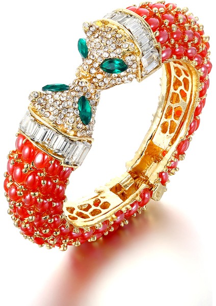 1-Kırmızı Leopar Kolluk Kadın Panter Bilezikler Hayvan Jaguar Hint Takıları Kadın Kristal Reçine Altın Parti Hediye Pulseras Mujer Mine (Yurt Dışından)