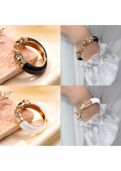 1-Kırmızı Leopar Kolluk Kadın Panter Bilezikler Hayvan Jaguar Hint Takıları Kadın Kristal Reçine Altın Parti Hediye Pulseras Mujer Mine (Yurt Dışından)