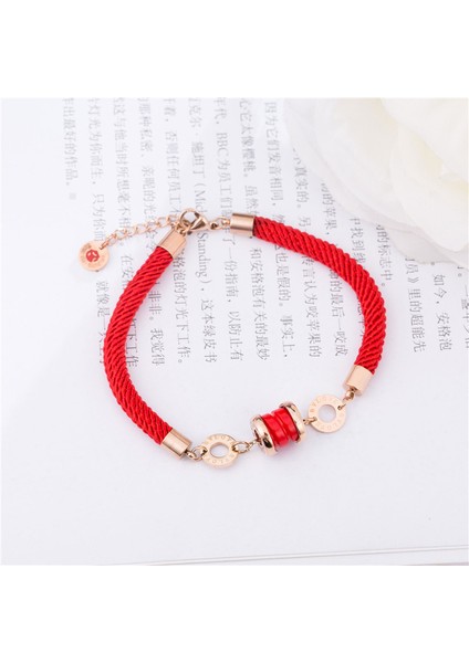No.14 Boyutu Yeni Kırmızı Halat Bilezik Titanyum Çelik Bakır Sikke Kaldıraç Çift Halka Kadın Bileklik Gül Kaplama Altın Para Çantası Doğum Yılı Hediyesi (Yurt Dışından) fırsatları