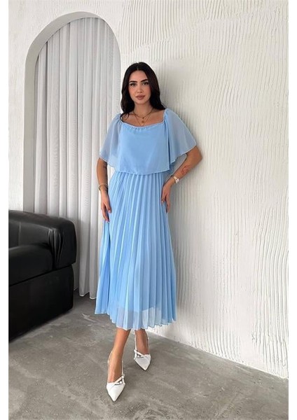 Dipmoda Kadın Madonna Yaka Piliseli Şifon Elbise DPK2099