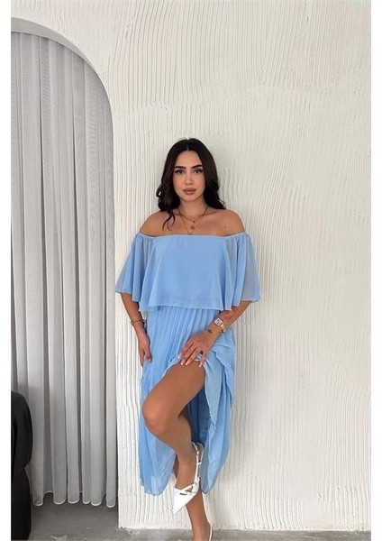 Dipmoda Kadın Madonna Yaka Piliseli Şifon Elbise DPK2099