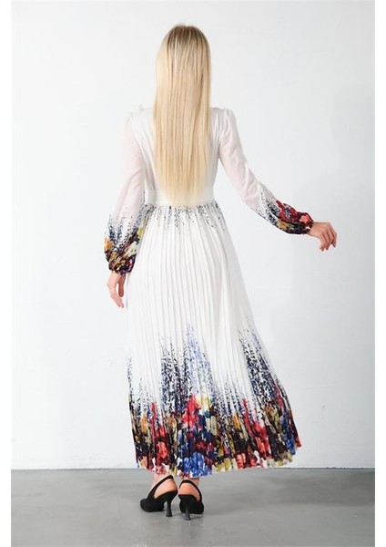 Dipmoda Kadın Beyaz Kuşaklı Tasarım Elbise DPMS42156 fırsatları