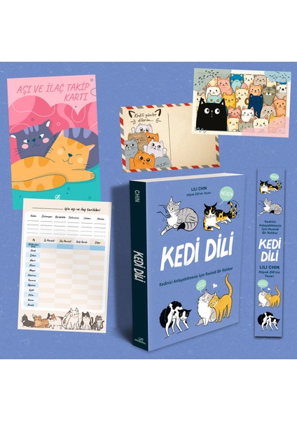 Kedi Dili ve Köpek Dili - Kartpostal - Ayraç - Aşı Takip Kartı - Ikili Set