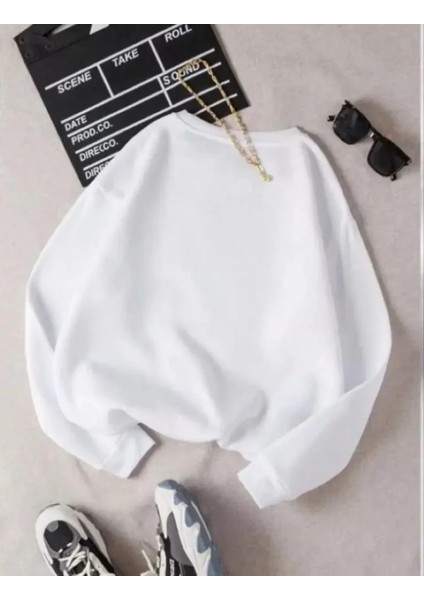 AYDOGANTICARET44 Üç Iplik Biskilet Yaka Basic Sweatshirt - Beyaz