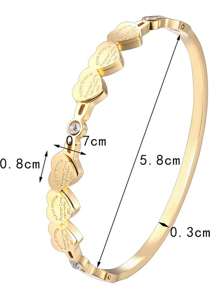 58 mm Tarzı Altın Gül Güzel Kristal ve 6 Adet Sonsuz Aşk Küçük Şeftali Kalp Bilezik ve Bilezik Paslanmaz Çelik Takı Kadın Bilezik (Yurt Dışından)