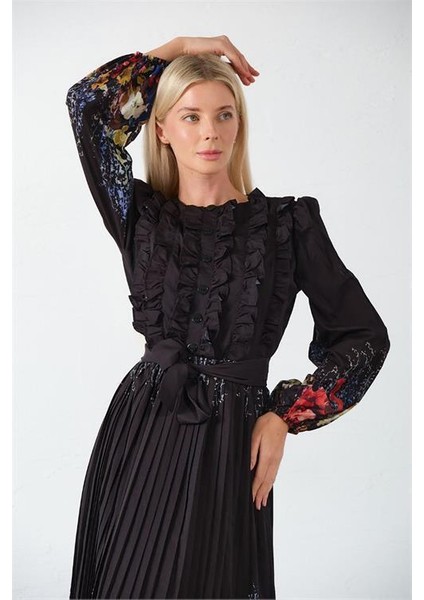 Dipmoda Kadın Beyaz Kuşaklı Tasarım Elbise DPMS42156