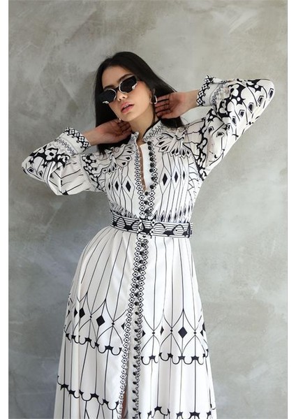 Dipmoda Kadın Atlas Kumaş Desenli Elbise DPMS42129