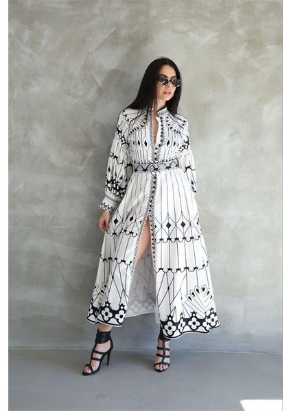 Dipmoda Kadın Atlas Kumaş Desenli Elbise DPMS42129 fiyatları