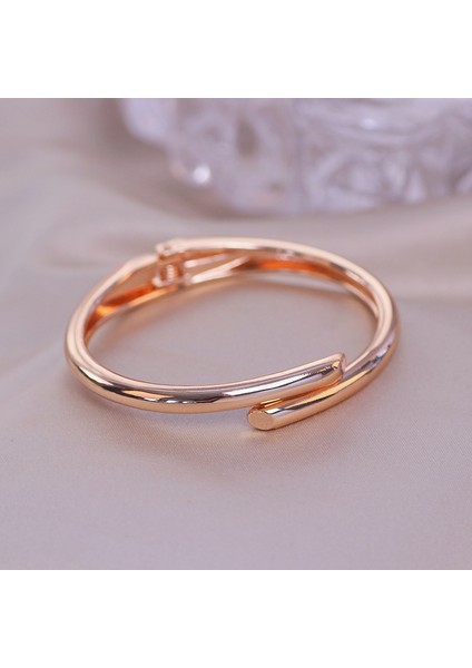 58-60MM Tarzı Gül Altın Rengi Kadınlar Için Trend Geometri Yuvarlak Bilezikler ve Bilezikler Şık Kristal Kolluk Gül Altın Renkli Bilezikler Kadın Takı Aksesuarı (Yurt Dışından)