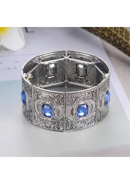 Mavi 3 Kadınlar Için Vintage Bohemia Geniş Manşet Bilezikler ve Bilezikler Eski Pulsera Su Damlası Kristal Taş Bilezikler Türk Takıları (Yurt Dışından)