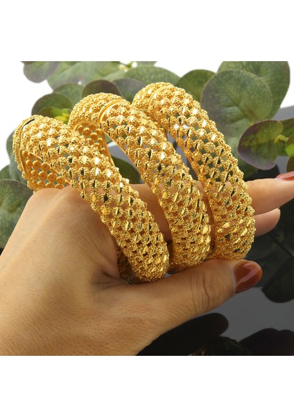 B110-4PCS 24K Dubai Bilezik Altın Afrika Bileziği Kadınlar Için Tasarımcı Alaşım Takı Düğün Lüks Hawaii Takı - Türkçe (Yurt Dışından)