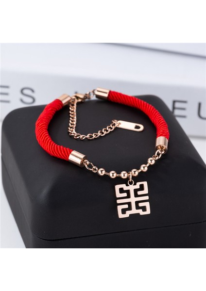 No.17 Boyutu Yeni Kırmızı Halat Bilezik Titanyum Çelik Bakır Sikke Kaldıraç Çift Halka Kadın Bileklik Gül Kaplama Altın Para Çantası Doğum Yılı Hediyesi (Yurt Dışından)