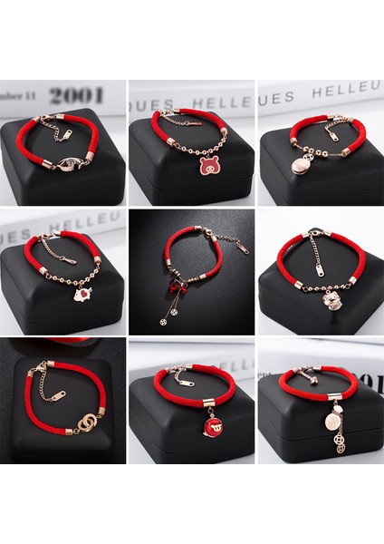 No.17 Boyutu Yeni Kırmızı Halat Bilezik Titanyum Çelik Bakır Sikke Kaldıraç Çift Halka Kadın Bileklik Gül Kaplama Altın Para Çantası Doğum Yılı Hediyesi (Yurt Dışından) fiyatları