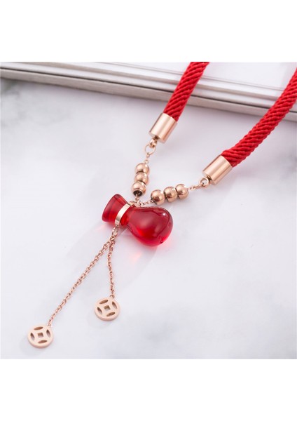 No.3 Boyutu Yeni Kırmızı Halat Bilezik Titanyum Çelik Bakır Sikke Kaldıraç Çift Halka Kadın Bileklik Gül Kaplama Altın Para Çantası Doğum Yılı Hediyesi (Yurt Dışından)