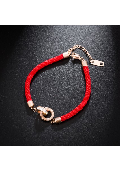 No.3 Boyutu Yeni Kırmızı Halat Bilezik Titanyum Çelik Bakır Sikke Kaldıraç Çift Halka Kadın Bileklik Gül Kaplama Altın Para Çantası Doğum Yılı Hediyesi (Yurt Dışından) modelleri