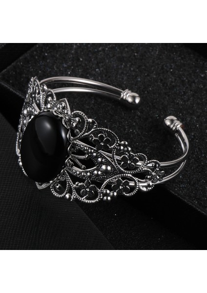 Kahve Oniks Doğal Opal Oniks Kristal Kaplan Gözü Taş Bilezik Bilezik Erkek Kadın Vintage Gümüş Renkli Çiçek Bakır Boho Sargı Bileklik (Yurt Dışından)