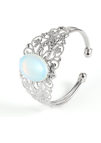Kahve Oniks Doğal Opal Oniks Kristal Kaplan Gözü Taş Bilezik Bilezik Erkek Kadın Vintage Gümüş Renkli Çiçek Bakır Boho Sargı Bileklik (Yurt Dışından)