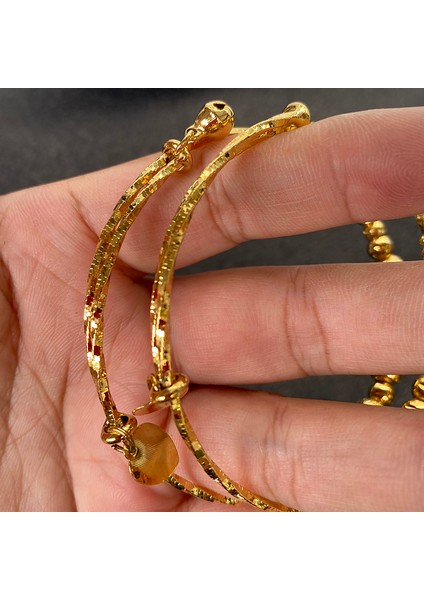 58-60MM 2 Adet Hint Bileziği Bilezik Boncuklu Bilezikler Altın Kalp Küçük Çan Afrika 24K Top Aşk Dubai Kadın Düğün Parti Hediyeleri (Yurt Dışından) fiyatları