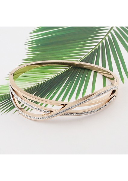 Gül Altın Rengi Sıcak Takı Süper Parlak Zirkon Kıvrımlı Bilezik Kadın Bilezik Titanyum Çelik Üst Bilezik Aşk Bileziği Kadın Hediyeleri (Yurt Dışından)