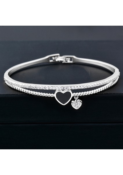 SL151J Sınleery Romantik Siyah Kalp Bilezik Kollar Kadınlar Için Altın Gümüş Renk Kristal Kalp Kolye Bilezikler Takılar Kadınlar Için Zd1 Ssc (Yurt Dışından) modelleri