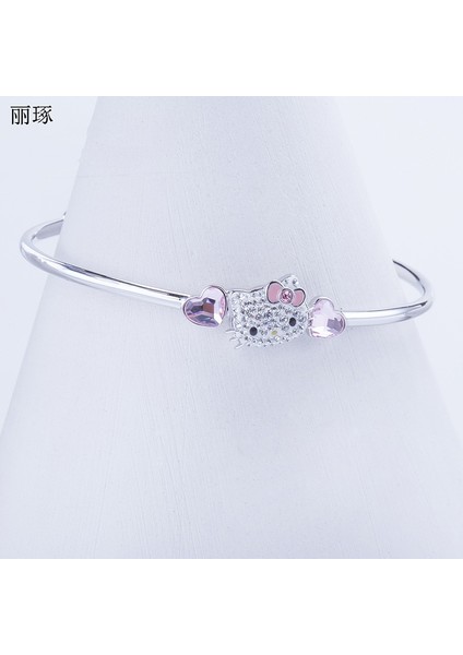 Bileklik Avusturya Taşlı Kitty Pembe Şeftali Kalp Kristal Bileklik Paslanmaz Çelik Titanyum Anti-Bleaching Taklit Alerjiye Uygun Hediye (Yurt Dışından) fiyatları