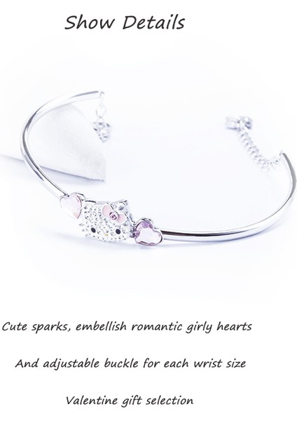 Bileklik Avusturya Taşlı Kitty Pembe Şeftali Kalp Kristal Bileklik Paslanmaz Çelik Titanyum Anti-Bleaching Taklit Alerjiye Uygun Hediye (Yurt Dışından) fırsatları
