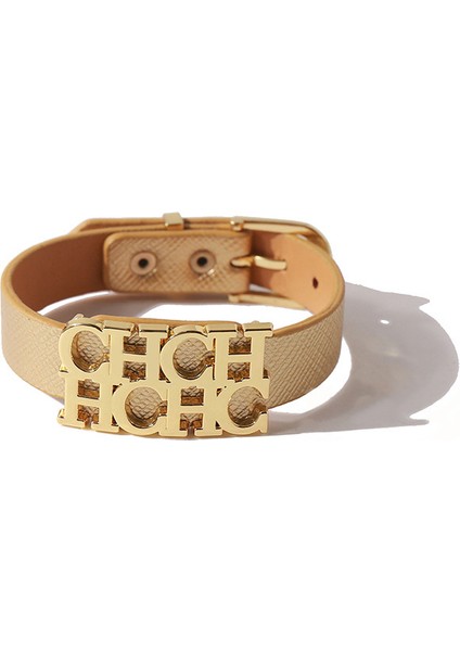 Altın Punk Tarzı Moda Deri Yılan Tasarımı 316L Çelik Ch Harfli Charm Bileklik&bileziği Kadınlar Için Takı (Yurt Dışından)