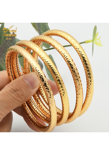 B-68-4pcs Kadınlar Için Düğün Dubai Altın Bilezik Takı Tasarımcısı Altın Kaplama Bakır Bilezikler - Basit Tasarım 24K Hint Bilezikler (Yurt Dışından) fırsatları
