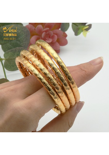 B-51-4pcs Kadınlar Için Düğün Dubai Altın Bilezik Takı Tasarımcısı Altın Kaplama Bakır Bilezikler - Basit Tasarım 24K Hint Bilezikler (Yurt Dışından)
