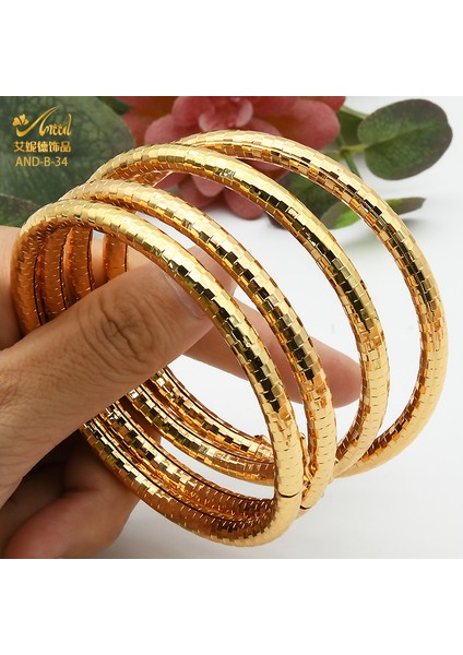 B-34-4pcs Kadınlar Için Düğün Dubai Altın Bilezik Takı Tasarımcısı Altın Kaplama Bakır Bilezikler - Basit Tasarım 24K Hint Bilezikler (Yurt Dışından)
