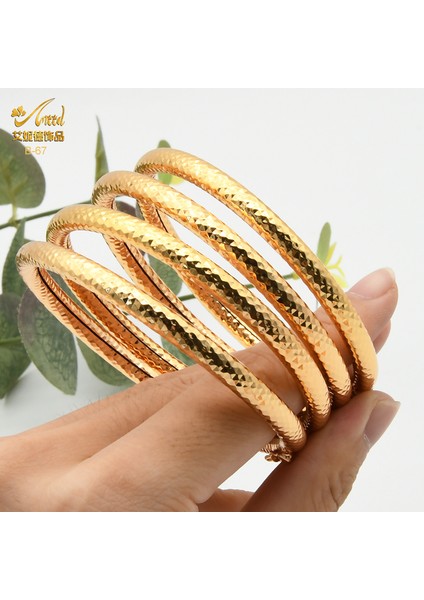 B-67-3pcs Kadınlar Için Düğün Dubai Altın Bilezik Takı Tasarımcısı Altın Kaplama Bakır Bilezikler - Basit Tasarım 24K Hint Bilezikler (Yurt Dışından) fiyatları