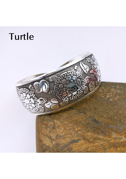 Kaplumbağa Etnik Geniş Bilezik Fil Çiçek Kaplumbağa Totem Tibet Koldan Bilezik Oymalı Retro Kabil Gümüş Metal Bilezikler (Yurt Dışından)