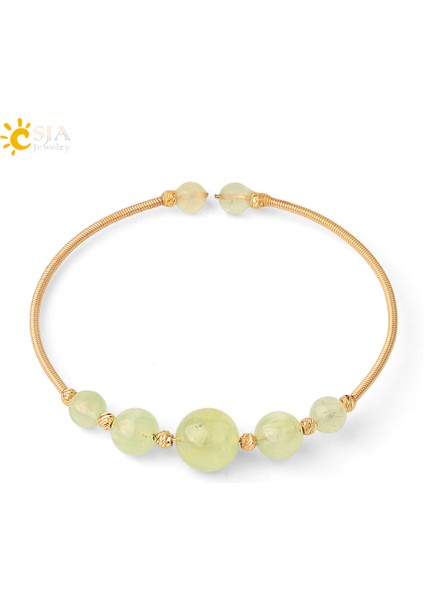 Üzüm Taşı Csja Doğal Kristal Bilezikler Tel Sarma Yuvarlak Taş Antik Altın Renkli Kolluk Bilezik Kadınlar Kızlar Trend Takı Pulsera G564 (Yurt Dışından)