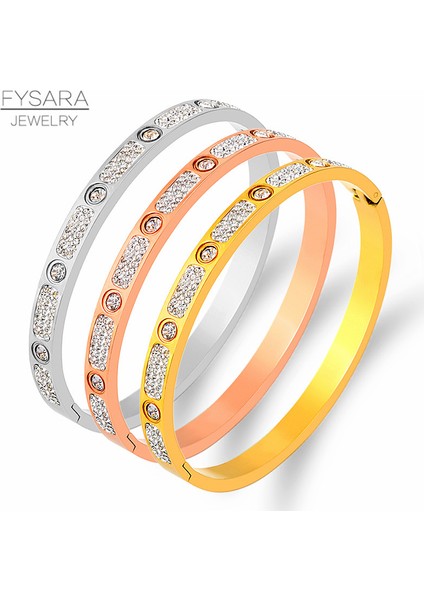 Altın Fysara Tam Taşlı Bilezik Titanyum Çelik Altın Bilezik Yuvarlak Kristal Bilezikler Kadınlar Için Takı Düğün Parti Bijuteri (Yurt Dışından) fiyatları