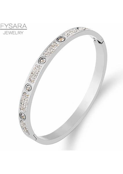 Altın Fysara Tam Taşlı Bilezik Titanyum Çelik Altın Bilezik Yuvarlak Kristal Bilezikler Kadınlar Için Takı Düğün Parti Bijuteri (Yurt Dışından) modelleri