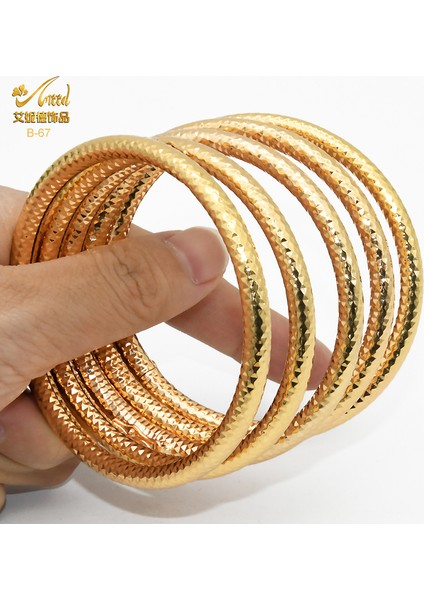 B-67-2 Adet Kadınlar Için Düğün Dubai Altın Bilezik Takı Tasarımcısı Altın Kaplama Bakır Bilezikler - Basit Tasarım 24K Hint Bilezikler (Yurt Dışından)
