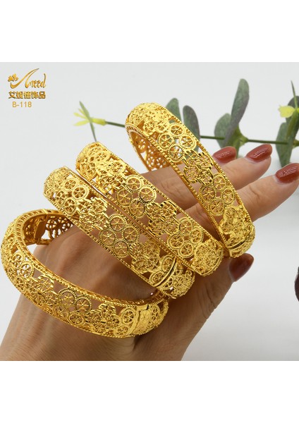 B118-4PCS 24K Dubai Bilezik Altın Afrika Bileziği Kadınlar Için Tasarımcı Alaşım Takı Düğün Lüks Hawaii Takı - Türkçe (Yurt Dışından)