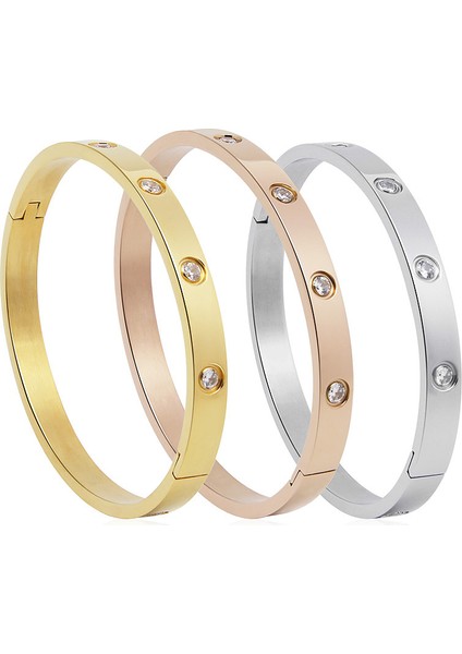 6mm Bilezik Tarzı Gül Altın 6 Kadın Hediye Aşk Bilezik Takı Seti Yüzük Küpe Kristal Bilezik ve Yüzük ve Küpe Takı Seti (Yurt Dışından)