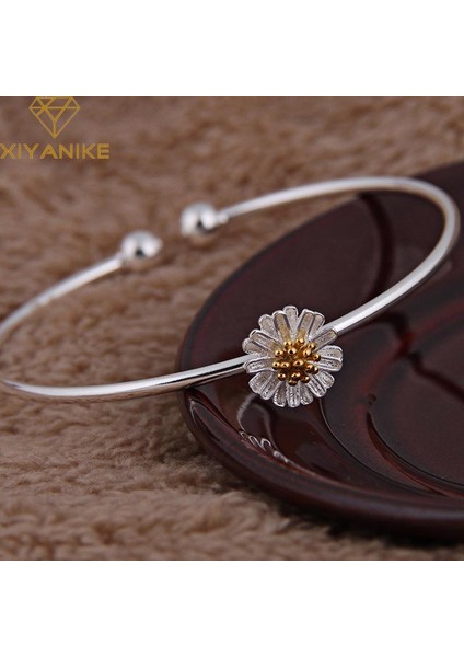 Xıyanıke Gümüş Kaplama El Yapımı Bilezik ve Bileklik Yaratıcı Basit Çiçek Düğün Takıları Kadınlar Için Hediye Boyut Ayarlanabilir (Yurt Dışından)