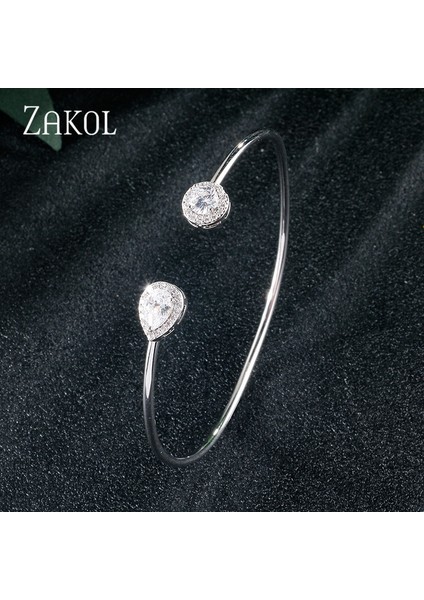 E Zakol Moda Tarzı Su Damlası Yuvarlak Yaprak Şekilli Kübik Zirkonya Açık Kollu Bilezikler - Şık Kadınlar Takı Sever Hediye (Yurt Dışından)