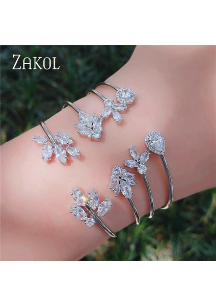 E Zakol Moda Tarzı Su Damlası Yuvarlak Yaprak Şekilli Kübik Zirkonya Açık Kollu Bilezikler - Şık Kadınlar Takı Sever Hediye (Yurt Dışından) fiyatları